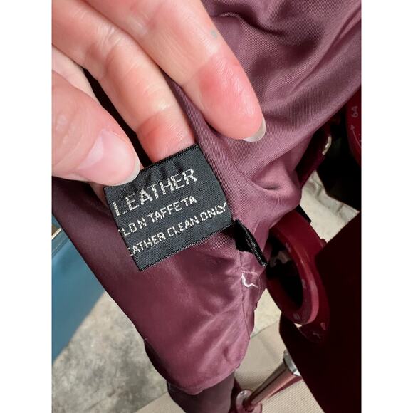 leather Jacket OXBLOOD red burgundy wine cropped puff sleeves - Picture 15 of 16